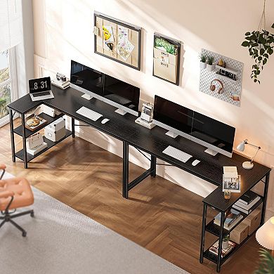 L Shaped 55" Computer Desk with Reversible Shelves for Home Office