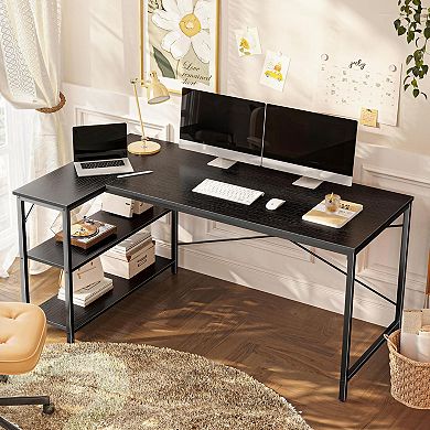 L Shaped 55" Computer Desk with Reversible Shelves for Home Office
