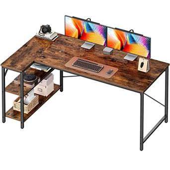 L Shaped 55" Computer Desk with Reversible Shelves for Home Office
