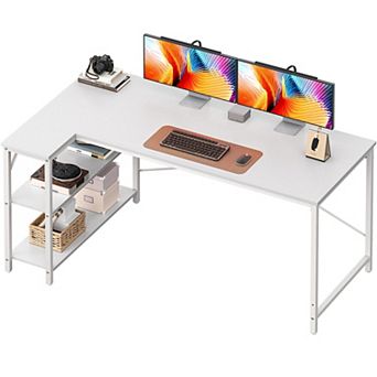 L Shaped 55" Computer Desk with Reversible Shelves for Home Office