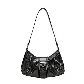 Shoulder Bag for Women Y2K Underarm Purse Retro Crescent Handbag with Belt Buckle