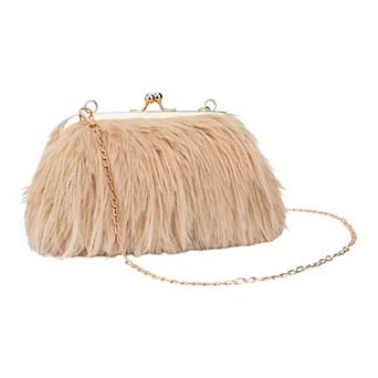 Clutch Purse for Women Fluffy Feather Crossbody Pearl Handbag with Chain