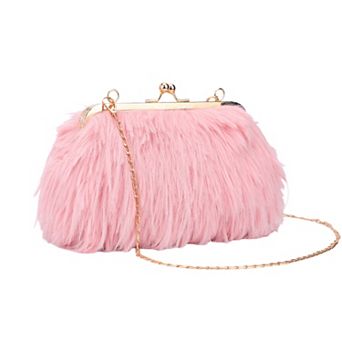 Clutch Purse for Women Fluffy Feather Crossbody Pearl Handbag with Chain