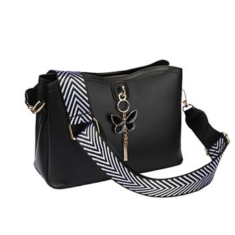 Bucket Crossbody Bags for Women Multiple Pockets Shoulder Bag Metal Butterfly Pendant with Strap