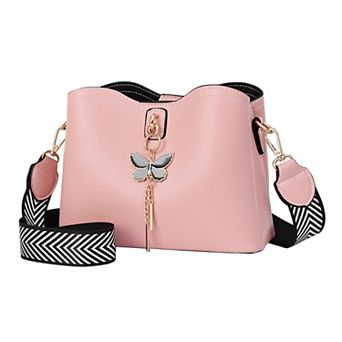 Bucket Crossbody Bags for Women Multiple Pockets Shoulder Bag Metal Butterfly Pendant with Strap