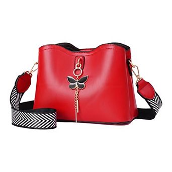 Bucket Crossbody Bags for Women Multiple Pockets Shoulder Bag Metal Butterfly Pendant with Strap