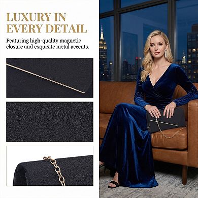 Clutch Purses for Women Cocktail Prom Shiny Sequin Envelope Bag with Chain