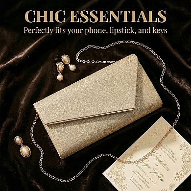 Clutch Purses for Women Cocktail Prom Shiny Sequin Envelope Bag with Chain