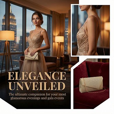 Clutch Purses for Women Cocktail Prom Shiny Sequin Envelope Bag with Chain