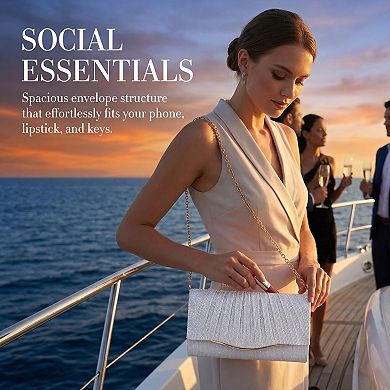 Pleated Clutch Purses for Women Sparkly Evening Bag Envelope Party Handbag with Chain