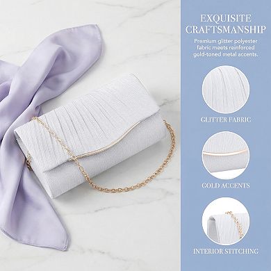 Pleated Clutch Purses for Women Sparkly Evening Bag Envelope Party Handbag with Chain