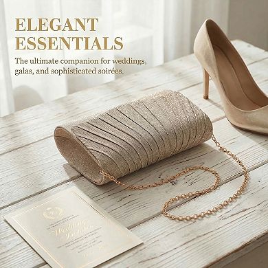 Pleated Clutch Purses for Women Sparkly Evening Bag Envelope Party Handbag with Chain