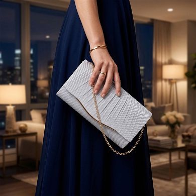 Pleated Clutch Purses for Women Sparkly Evening Bag Envelope Party Handbag with Chain