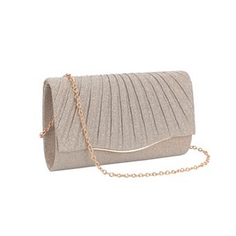 Pleated Clutch Purses for Women Sparkly Evening Bag Envelope Party Handbag with Chain