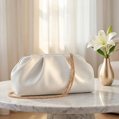 Vegan Leather Clutch Purse for Women Soft Pleated PU Evening Clutch with Detachable Chain