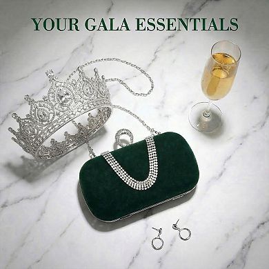 U Shaped Evening Bag for Women Rhinestone Clutch Purse with Removable Chain