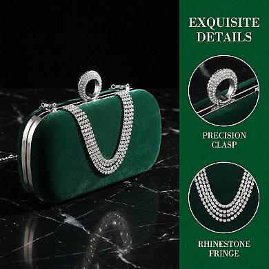 U Shaped Evening Bag for Women Rhinestone Clutch Purse with Removable Chain
