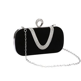 U Shaped Evening Bag for Women Rhinestone Clutch Purse with Removable Chain