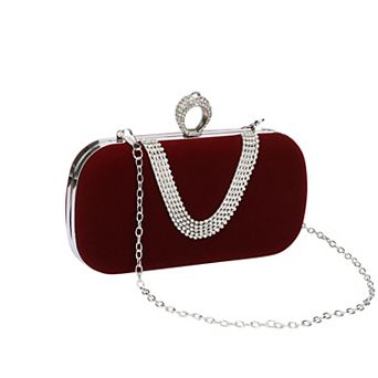 U Shaped Evening Bag for Women Rhinestone Clutch Purse with Removable Chain