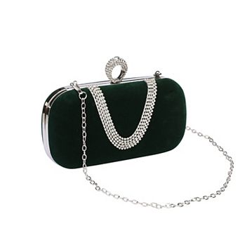 U Shaped Evening Bag for Women Rhinestone Clutch Purse with Removable Chain