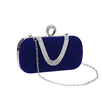 U Shaped Evening Bag for Women Rhinestone Clutch Purse with Removable Chain