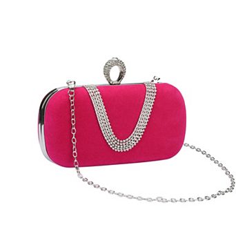 U Shaped Evening Bag for Women Rhinestone Clutch Purse with Removable Chain