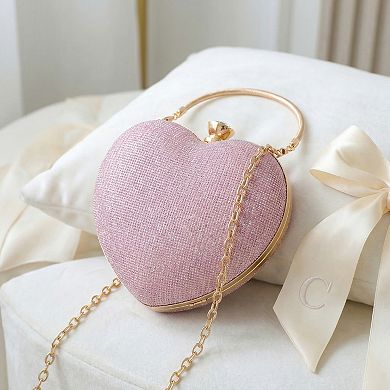 Heart Shape Evening Bag for Women Bling Rhinestone Wedding Party Handbag with Chain