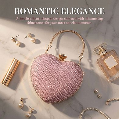 Heart Shape Evening Bag for Women Bling Rhinestone Wedding Party Handbag with Chain