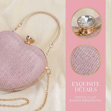 Heart Shape Evening Bag for Women Bling Rhinestone Wedding Party Handbag with Chain