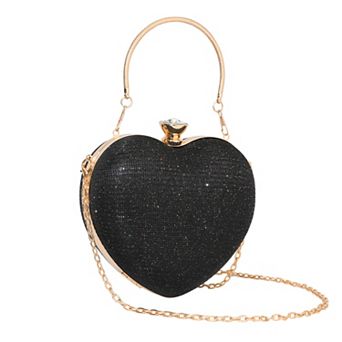 Heart Shape Evening Bag for Women Bling Rhinestone Wedding Party Handbag with Chain