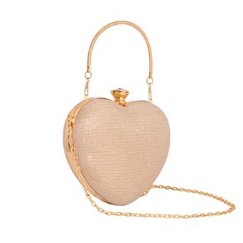 Heart Shape Evening Bag for Women Bling Rhinestone Wedding Party Handbag with Chain