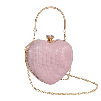 Heart Shape Evening Bag for Women Bling Rhinestone Wedding Party Handbag with Chain