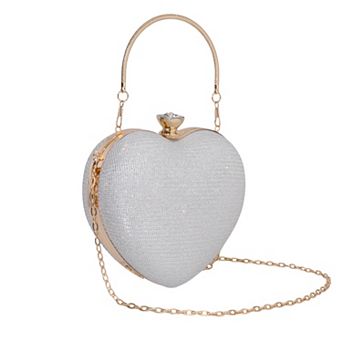Heart Shape Evening Bag for Women Bling Rhinestone Wedding Party Handbag with Chain