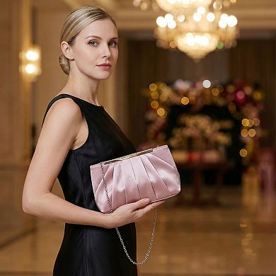 Clutch Purse for Women Soft Pleated Evening Bag with Metal Chain