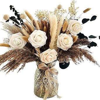 100 pc Artificial Flower Set with Vase for Table Centerpiece Decor