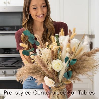 100-Piece Artificial Flower Set with Vase for Table Centerpiece Decor