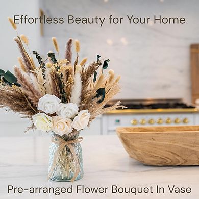 100-Piece Artificial Flower Set with Vase for Table Centerpiece Decor