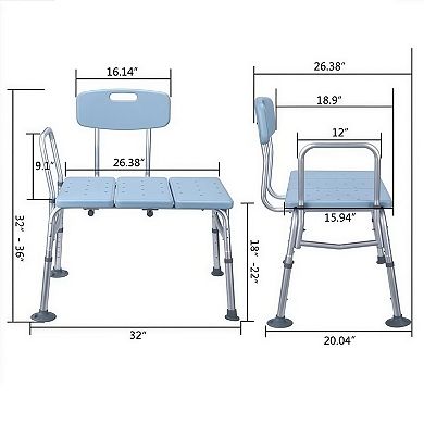Medical Bathroom Safety Shower Tub Transfer Bench with Back & Handle
