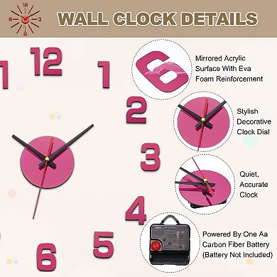 40-70cm Modern Frameless DIY Wall Clock, Large Mirror Acrylic Numeral, Oversized Vintage Clock