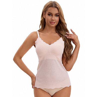 2 Packs Women's Lace Nursing Tanks with Adjustable Straps Breastfeeding V Neck Built-In Bra Cami