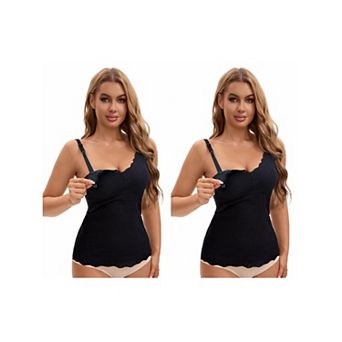 2 Packs Women's Lace Nursing Tanks with Adjustable Straps Breastfeeding V Neck Built-In Bra Cami