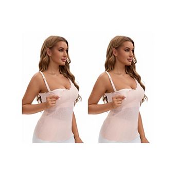 2 Packs Women's Lace Nursing Tanks with Adjustable Straps Breastfeeding V Neck Built-In Bra Cami