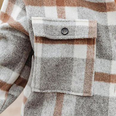 Women's Plaid Shacket Button Down Flannel Shirt Jacket with Pockets Long Sleeve Lapel Coat