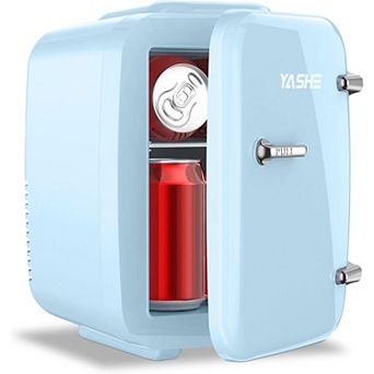 YASHE 4L Mini Fridge, 6 Can Skincare & Drink Cooler/Warmer, 110V/12V for Office, Bedroom, Car