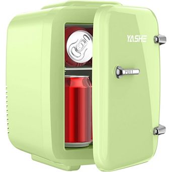 YASHE 4L Mini Fridge, 6 Can Skincare & Drink Cooler/Warmer, 110V/12V for Office, Bedroom, Car