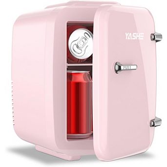 YASHE 4L Mini Fridge, 6 Can Skincare & Drink Cooler/Warmer, 110V/12V for Office, Bedroom, Car