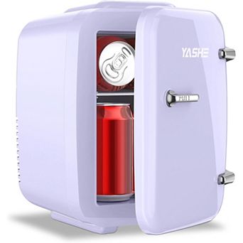 YASHE 4L Mini Fridge, 6 Can Skincare & Drink Cooler/Warmer, 110V/12V for Office, Bedroom, Car