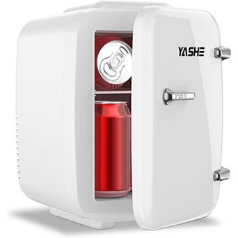 YASHE 4L Mini Fridge, 6 Can Skincare & Drink Cooler/Warmer, 110V/12V for Office, Bedroom, Car