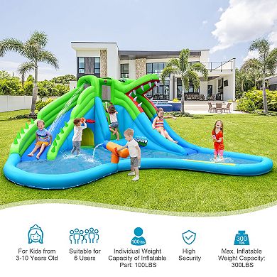 Inflatable Crocodile Water Slide Kids Bounce Castle with 780W Blower