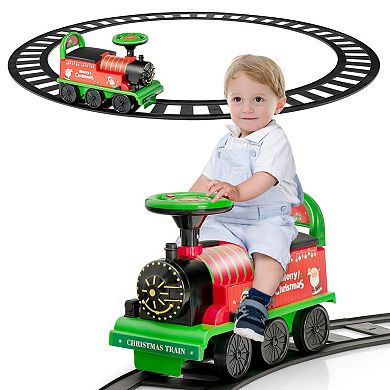 6V Kids Ride On Train with 16 Piece Track Set and Lights